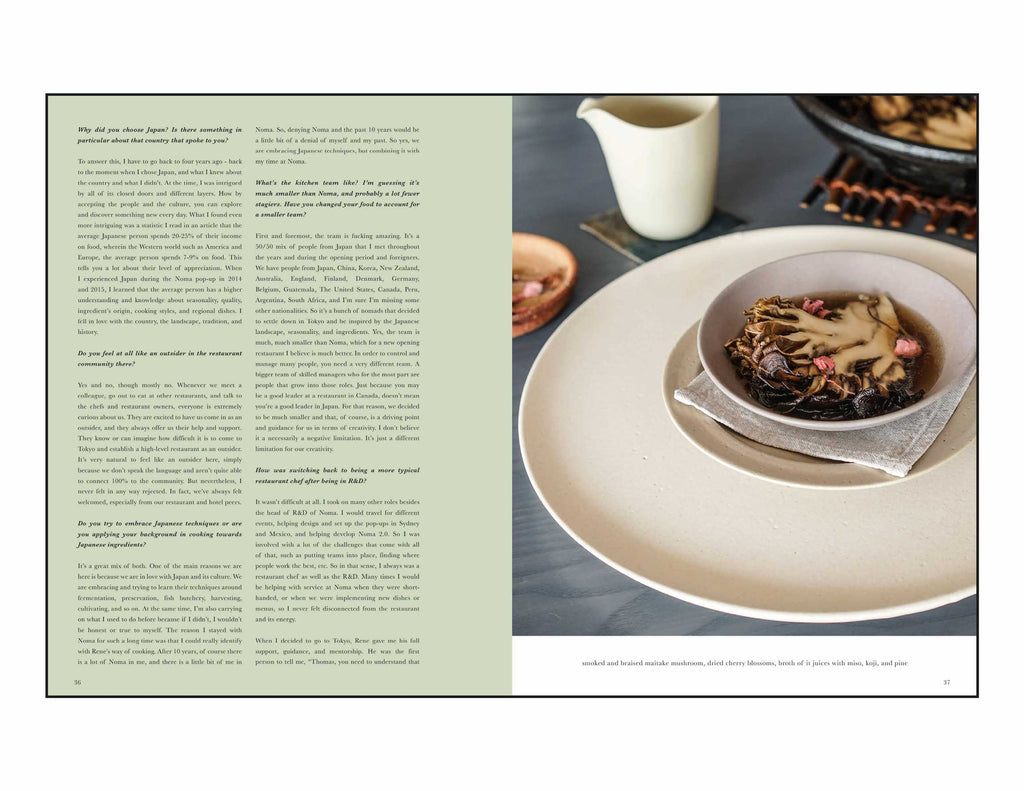 Toothache Magazine issue 5. Thomas Frebel, Maitake mushroom dish. A magazine made for chefs by chefs. Features food articles, interviews, and recipes from world class chefs.